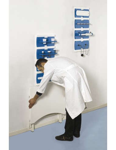 Tavolo occupazionale ERGO pieghevole fissato a parete, con piano antibatterico sagomato ergonomico per pazienti in carrozzina