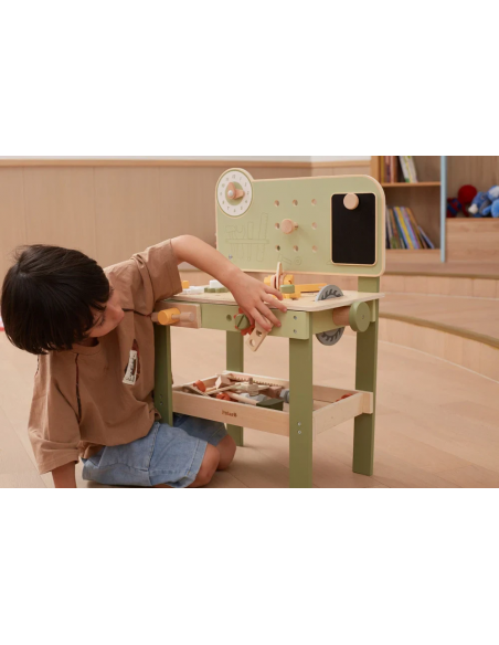 Banco da lavoro giocattolo in legno PolarB con attrezzi