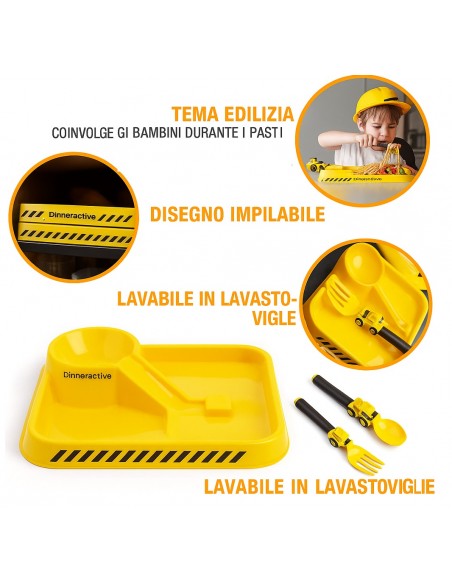 Set Piatto e Posate per Bambini a Tema Cantiere