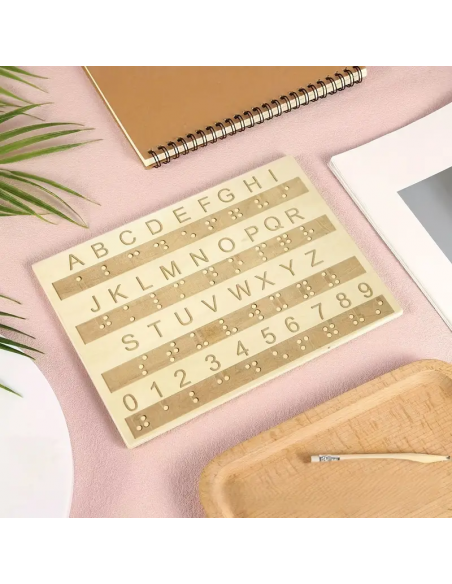 Alfabeto in Legno Braille con Lettere e Numeri in Rilievo