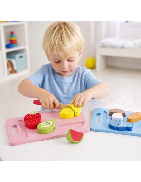 Set alimenti da tagliare in legno con velcro – 2 taglieri