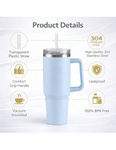 Tazza termica grande capacità 1,18L con cannuccia e manico