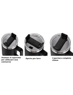 Tazza termica grande capacità 1,18L con cannuccia e manico