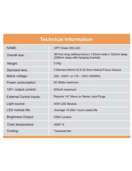Proiettore [OPTI] Solar 250 LED – Effetti sensoriali professionali